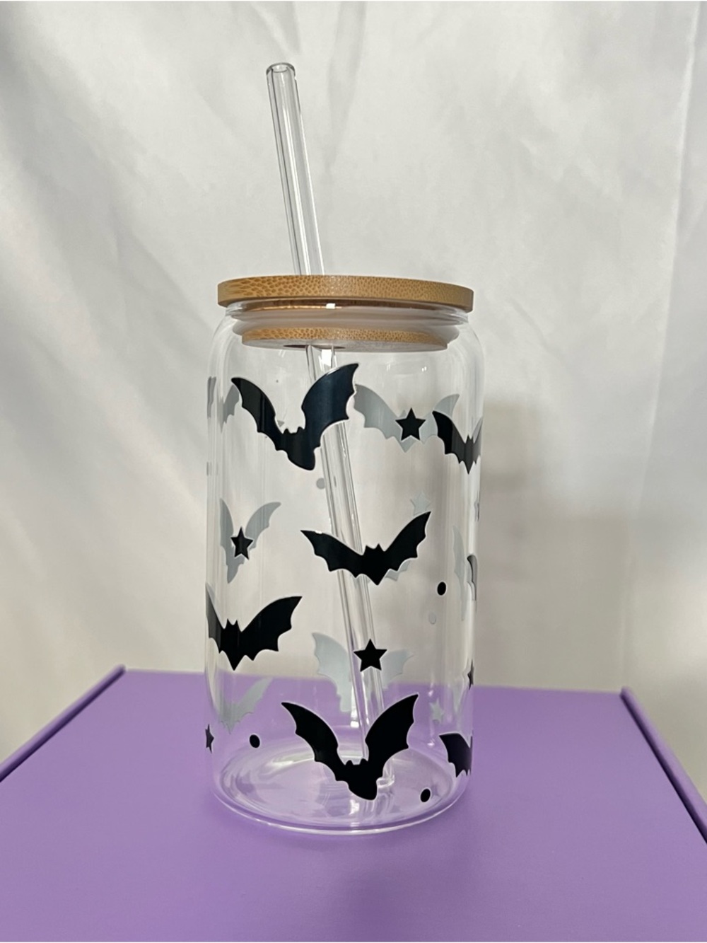 16 oz Glass Can Cup (Bats)